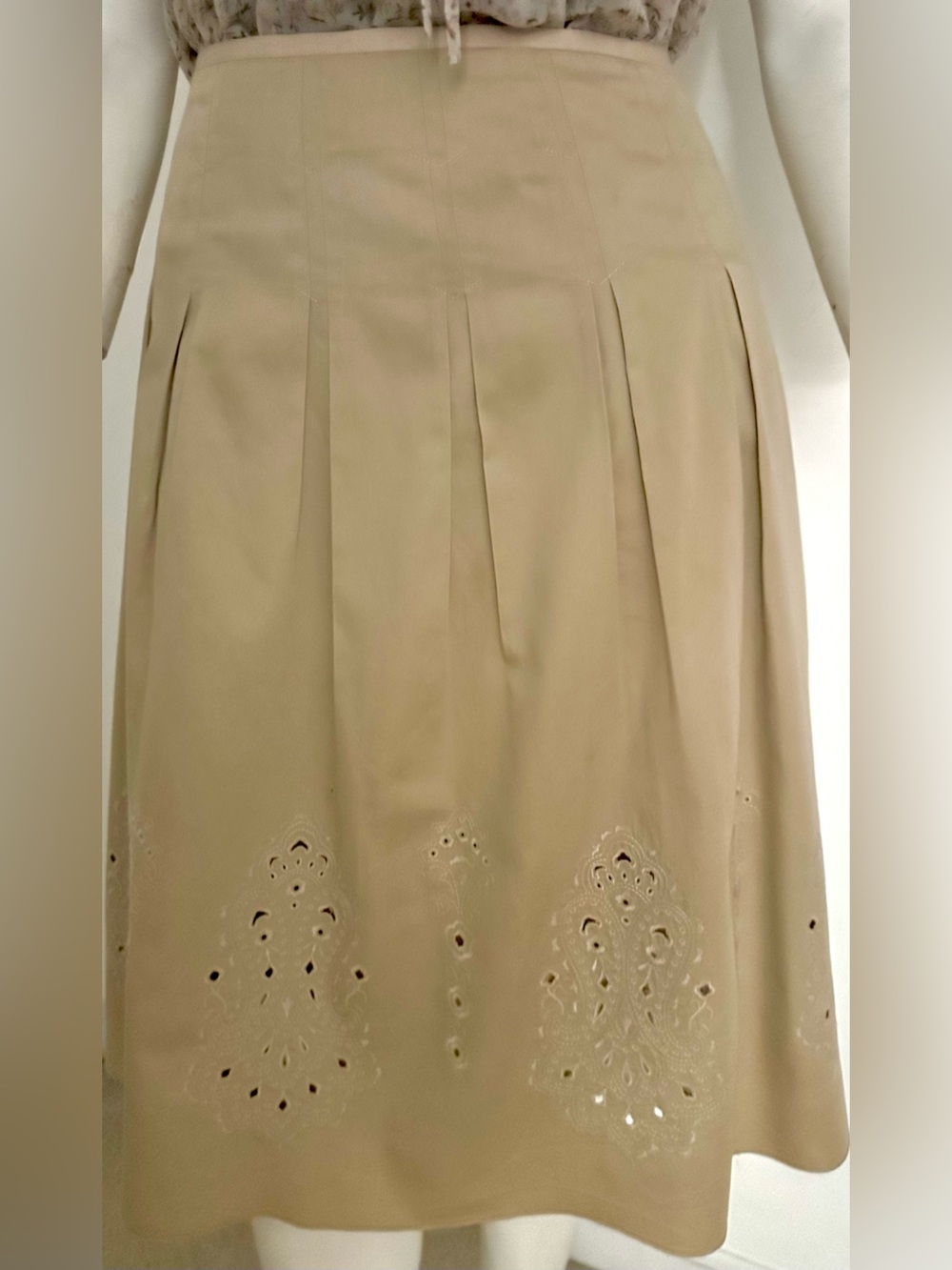 Beige Cotton Eyelet A-Line Skirt Sz 16 Boho Coquette Girl